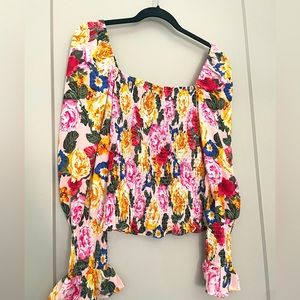 BuddyLove Smocked Floral Long Sleeve Blouse